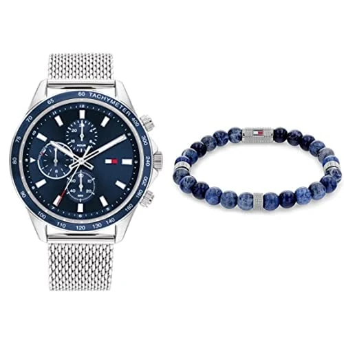 Tommy Hilfiger Analog Multifunction Quartz Watch and Beaded Sodalite Bracelet for Men