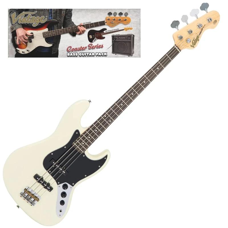 VINTAGE V49 COASTER BASS GUITAR PACK - VINTAGE WHITE