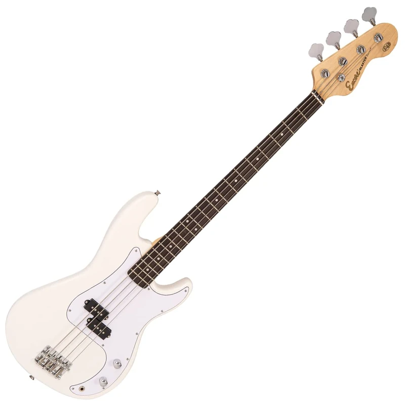 Encore Blaster E40 Bass Guitar – Vintage White | Lightweight Solid Paulownia Body | Split Single Coil Pickup |Online Lessons Included | Perfect Beginner Bass Guitar