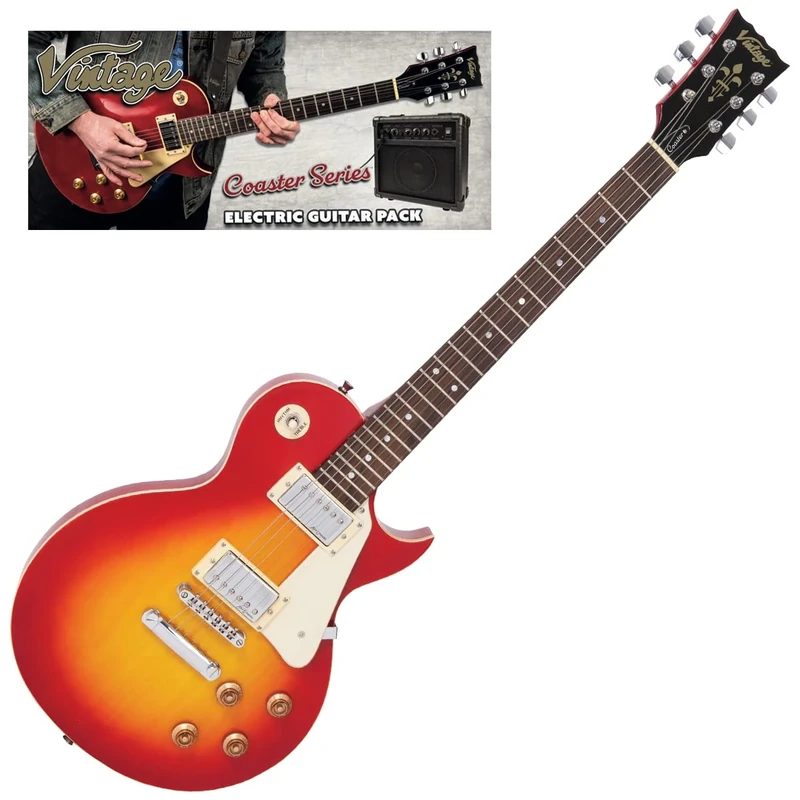 VINTAGE V10 COASTER ELECTRIC GUITAR PACK - CHERRY SUNBURST