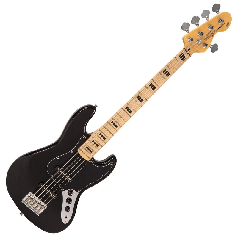 VINTAGE V49 5 STRING COASTER SERIES BASS GUITAR - GLOSS BLACK