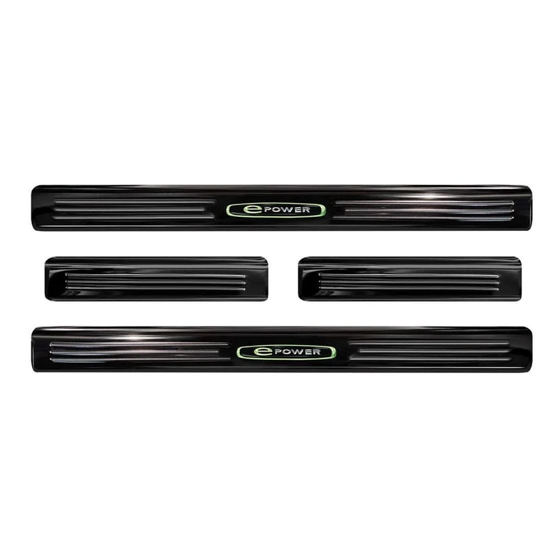Avisa Mirror Black Inox door sill protectors compatible with Nissan Leaf II (2E1) 2017-2022 & Facelift 2022- 'E-Power' - 4-pieces