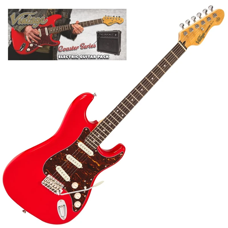 VINTAGE V60 COASTER ELECTRIC GUITAR PACK - GLOSS RED