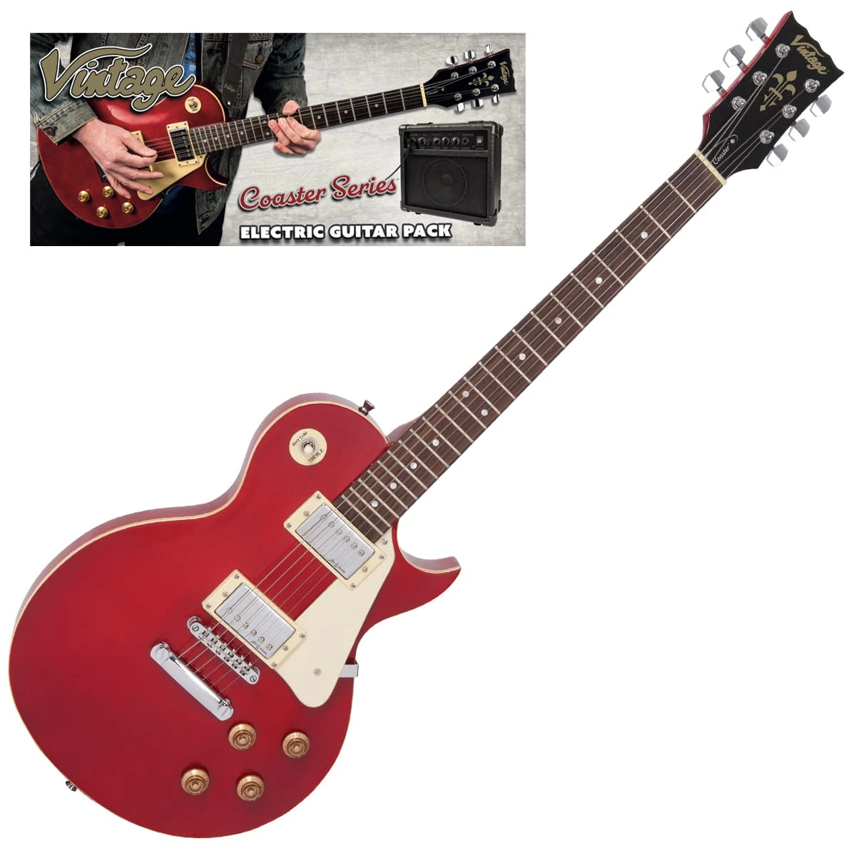 VINTAGE V10 COASTER ELECTRIC GUITAR PACK - WINE RED