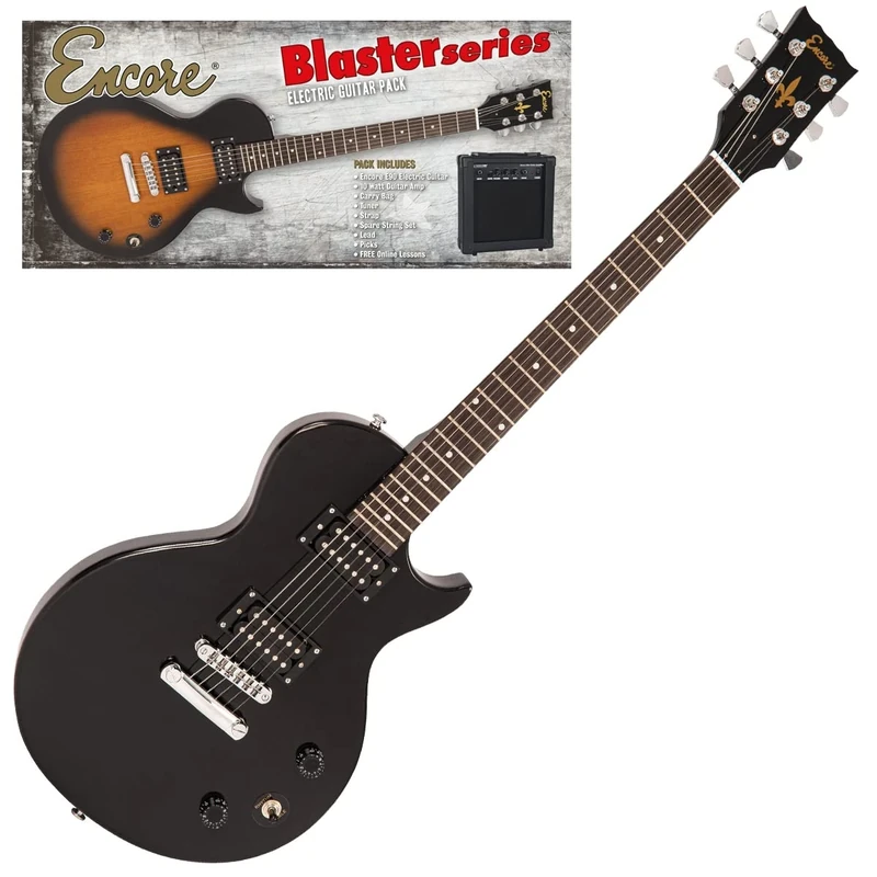 Encore Blaster E90 Electric Guitar Pack – Gloss Black - Includes Guitar, Bag, Strap, Tuner, Amp and Accessories| Mahogany Body & Neck | Online Lessons Included | Perfect Beginner Electric Guitar