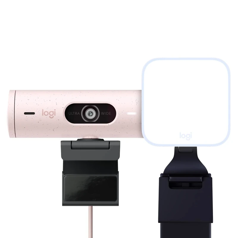 Logitech Litra Glow Premium LED Streaming Light with TrueSoft + Brio 500 Full HD Webcam with Auto Light Correction, Auto-Framing, Works with Microsoft Teams, Google Meet, Zoom - PC / Mac - Pink