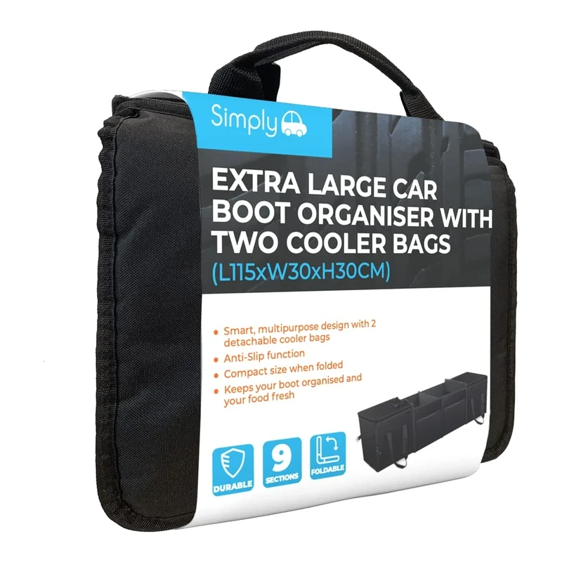 Simply DCB01 Extra Large Foldable Car Boot Organiser with Two Cooler Bags - Easy to Fit & Multipurpose Design