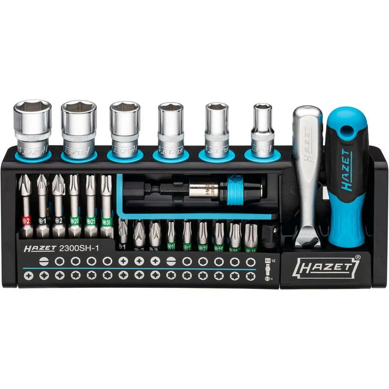 HAZET SmartHolder tool holder 2300SH-1 I 39-piece tool bit set, drive: hexagon 6.3 mm (1/4 inch), square 6.3 mm (1/4 inch) I practical tool set extremely handy and compact