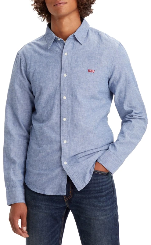 Levi's Men's Long-Sleeve Battery Housemark Slim Shirt, Navy Peony, L