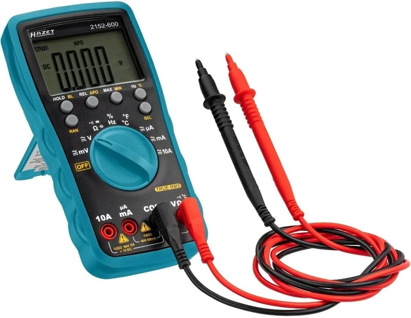 HAZET Multimeter 2152-500 I Digital Tester with LC Display, 0-600 V, Voltage, Frequency, Capacitance, Temperature and Current Meter with 2 Batteries with Data Hold