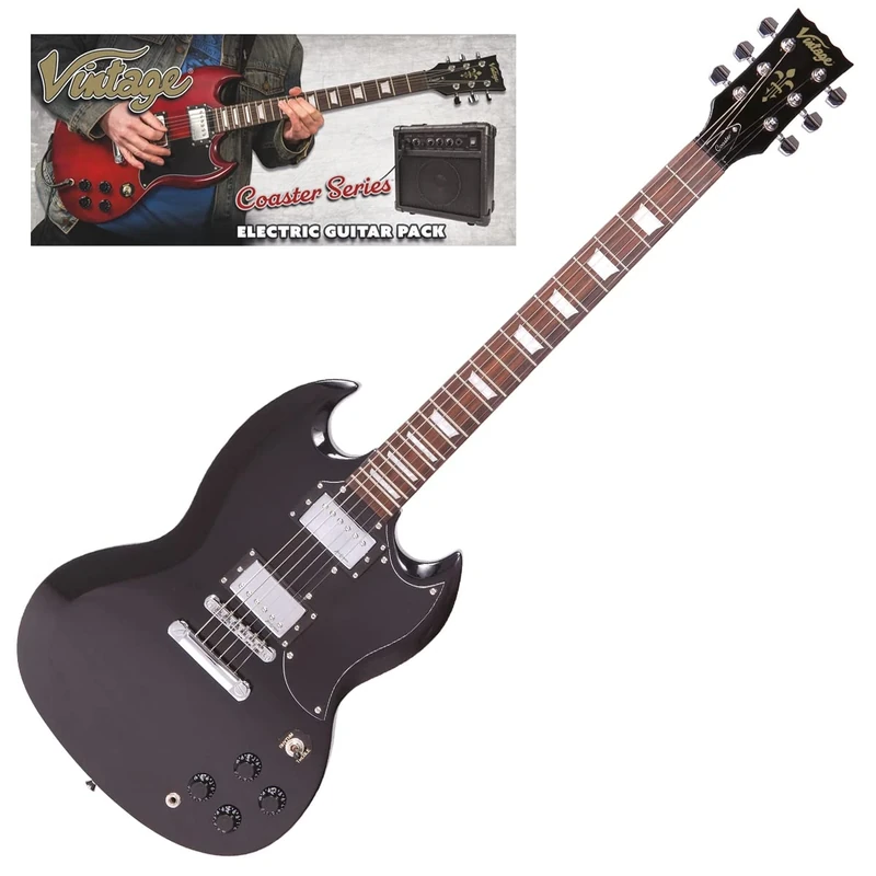 VINTAGE V69 COASTER ELECTRIC GUITAR PACK - GLOSS BLACK