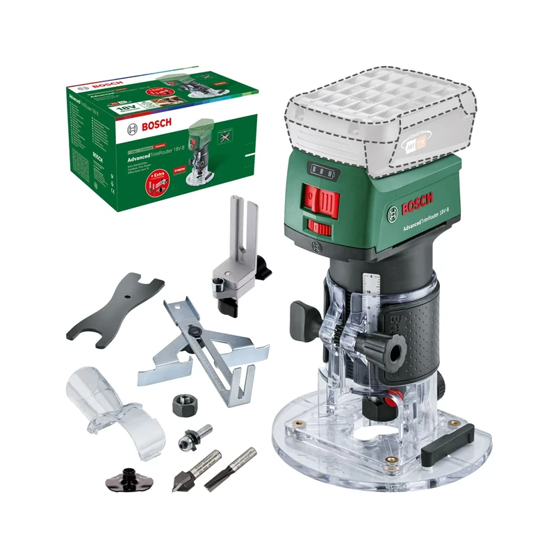 Bosch Cordless Trim Router AdvancedTrimRouter 18V-8 (Without Battery, 18 Volt System, Brushless Motor, Additional Accessories, in Carton Packaging) – Amazon Edition