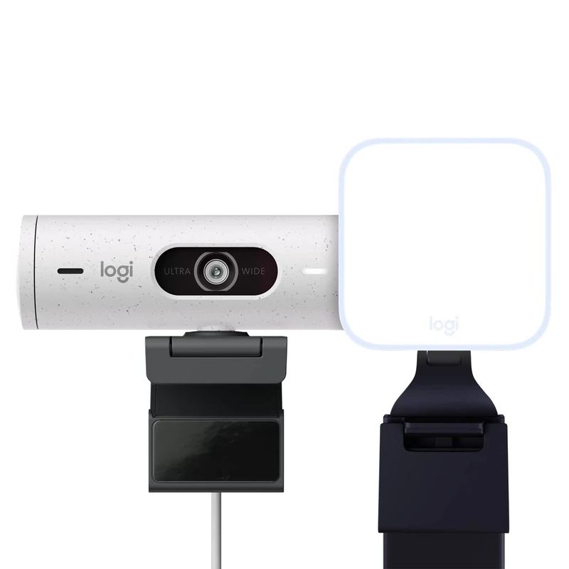 Logitech Litra Glow Premium LED Streaming Light with TrueSoft + Brio 500 Full HD Webcam with Auto Light Correction, Auto-Framing, Works with Microsoft Teams, Google Meet, Zoom - PC / Mac - White