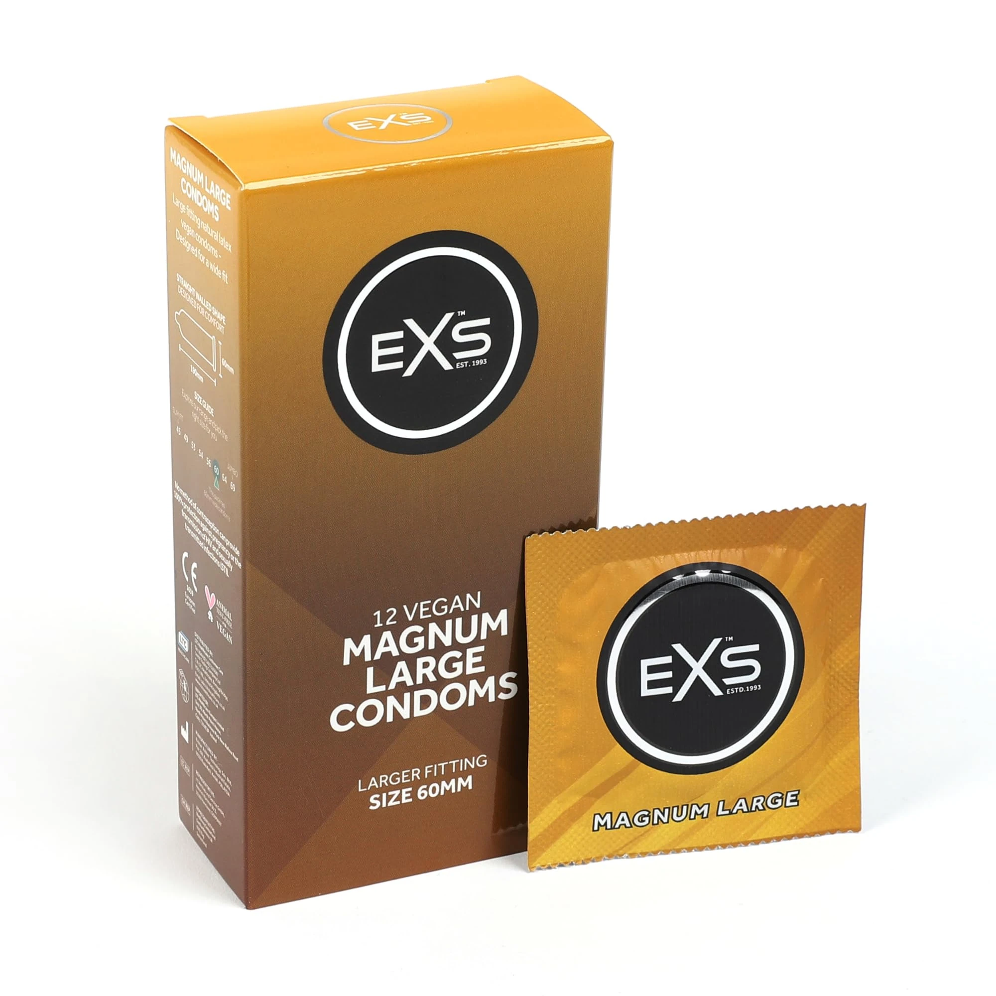 EXS | Magnum Condoms | Natural Latex & Silicone Lubricated | Large Size | Vegan | 48 Pack