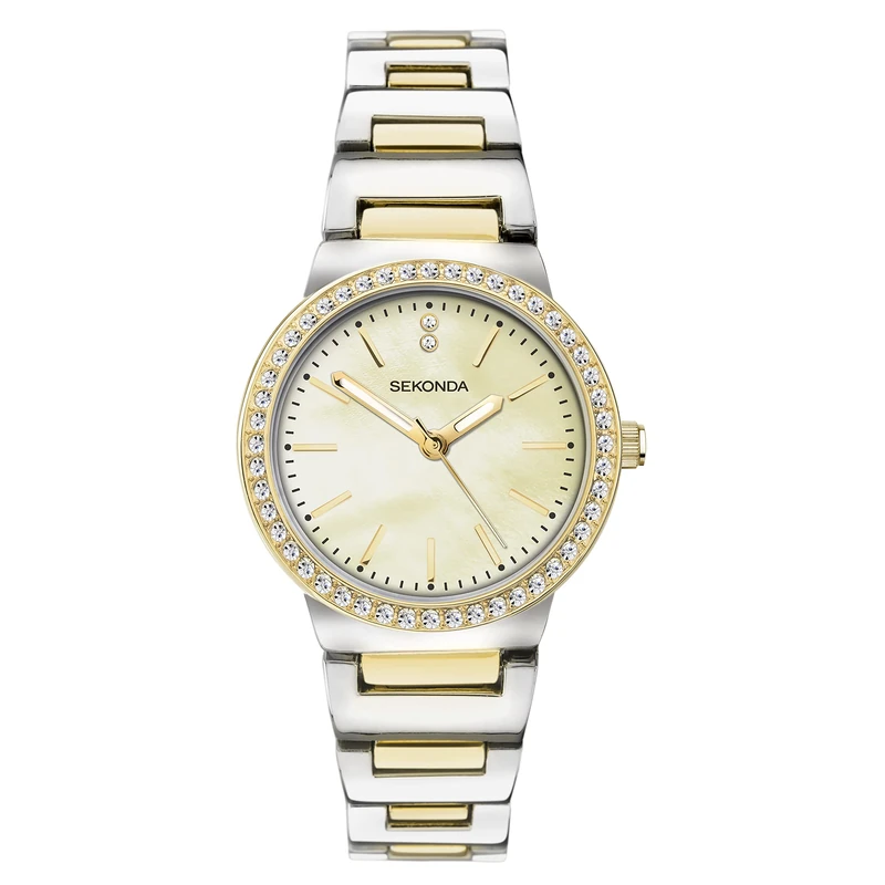 Sekonda Amelia Ladies 28mm Quartz Watch in Champagne with Analogue Display, and Two Tone Alloy Bracelet 40490