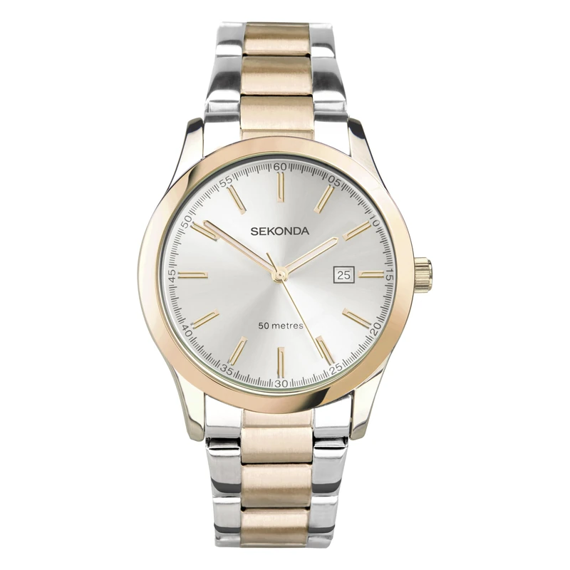 Sekonda Taylor Ladies 34mm Quartz Watch in Silver with Analogue Date Display, and Two Tone Stainless Steel Strap 40474