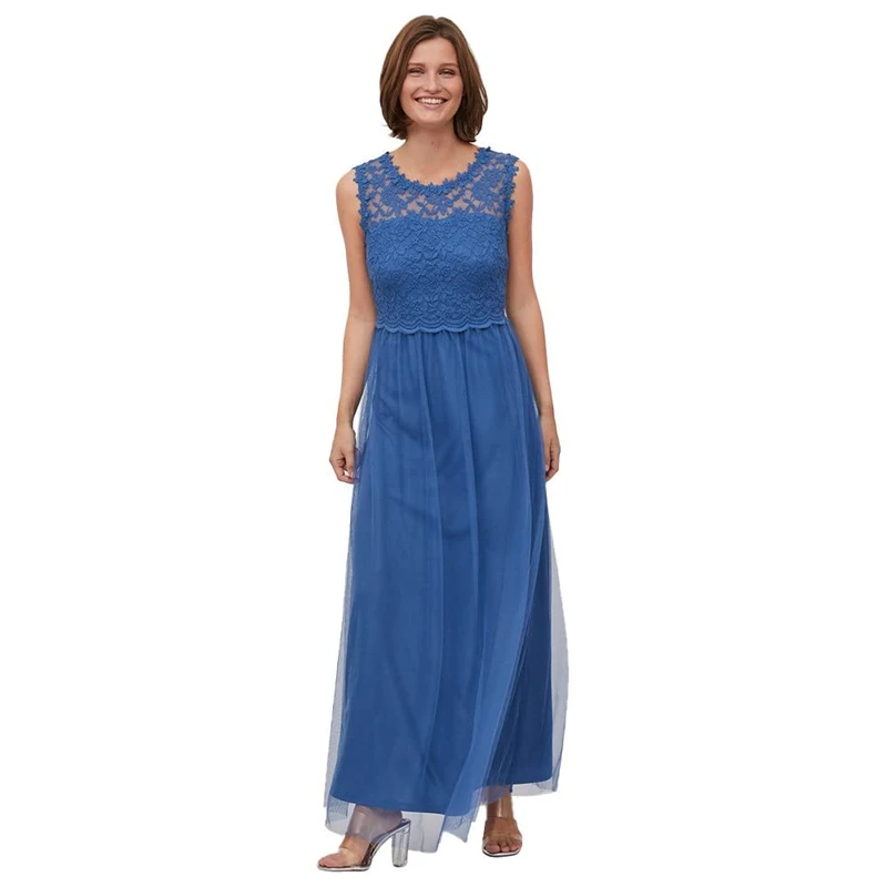Vila Women's Vilynnea Maxi Dress-Noos, Federal Blue Detail: Elastic, 8