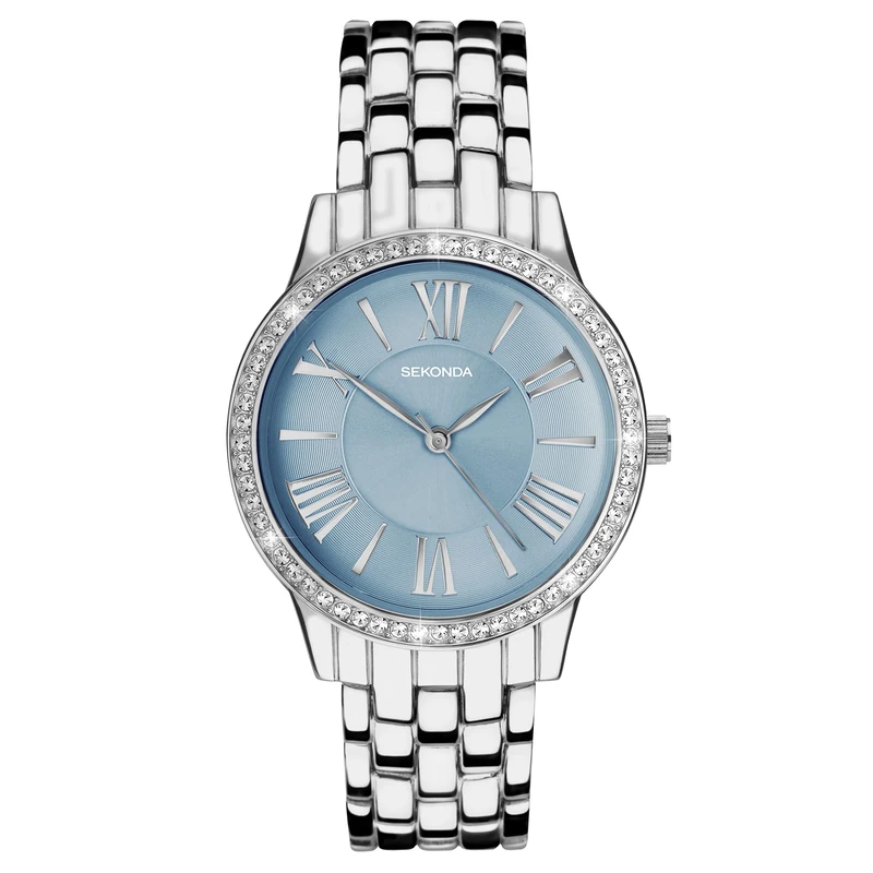 Sekonda Charlotte Ladies 33mm Quartz Watch in Blue with Analogue Display, and Silver Alloy Bracelet 40478