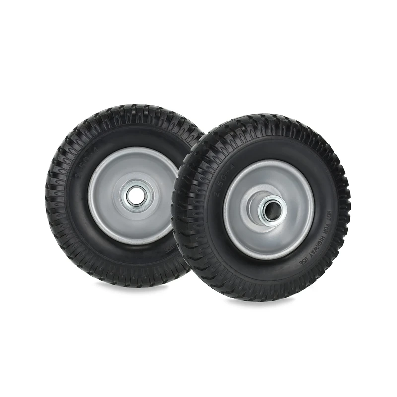 Relaxdays Wheelbarrow Wheels 2.50-4, Set of 2, Solid Rubber, Steel Rim, up to 80 kg, Replacement Tyre, Black/Grey, 2.5-4