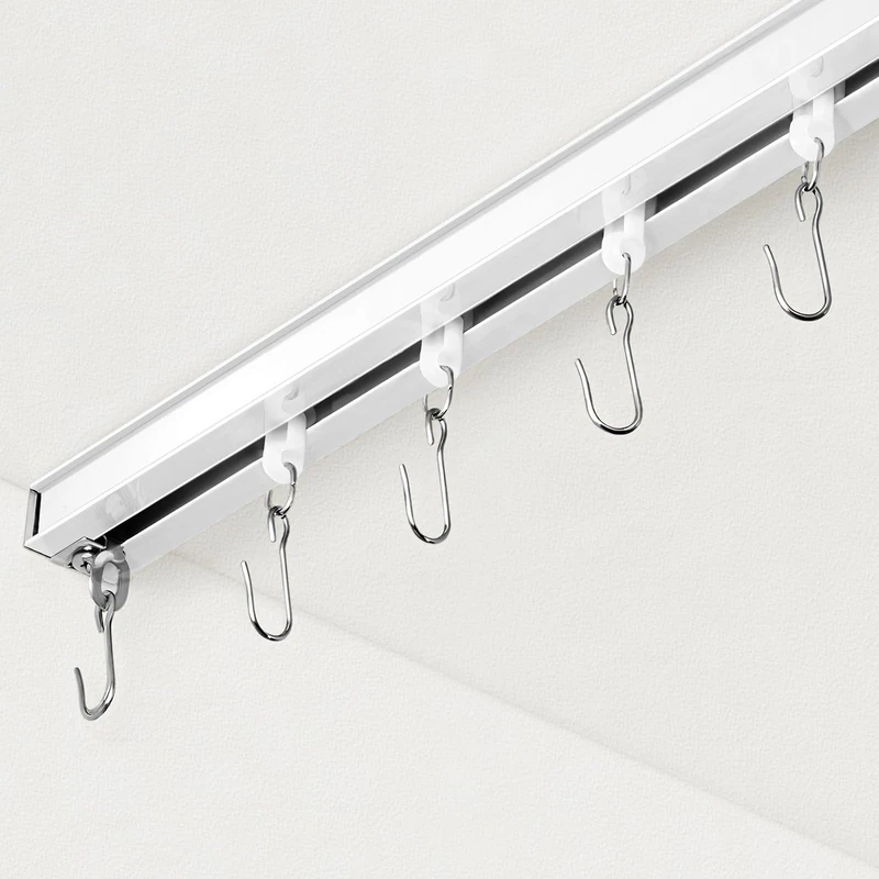 FELIDESIGN Curtain Track Set, Room Divider Rods, Ceiling Mount with Roller Hooks (White, 3ft - 6ft)