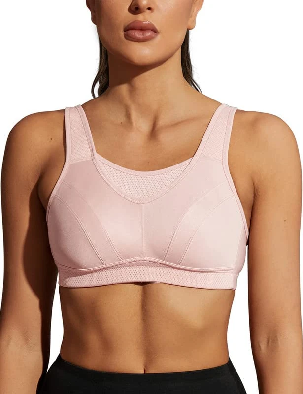 WingsLove Women's Shock Absorber Sports Bra High Impact High Support Adjustable for Large Breasts(Pink,36DD)