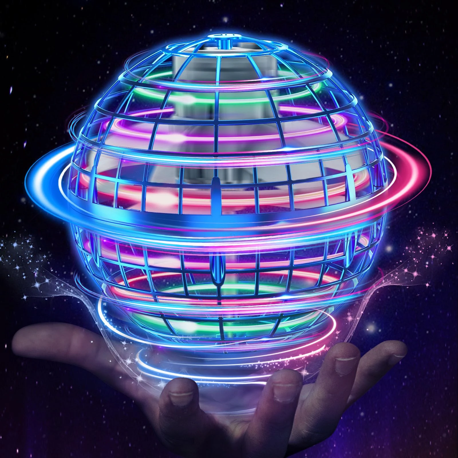 ETPlanet Flying Orb Ball Toys 2025, Hover Ball Pro Flying Spinner Toy, Globe Orbi Magic UFO Smart Boomerang Hand Controlled Mini Drone RGB Cool Stuff for 6 7 8 9 10 11 12 Kids Boys Girls (Blue)