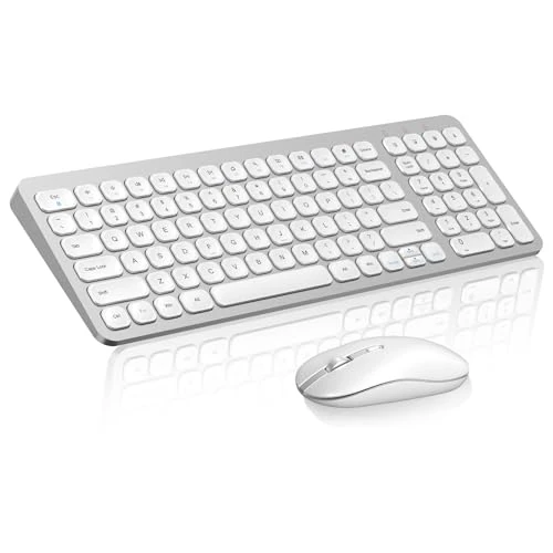 cimetech Wireless Keyboard and Mouse Combo, Compact Full Size Wireless Keyboard and Mouse Set Less Noise Keys 2.4G Ultra-Thin Sleek Design for Windows, Computer, PC, Notebook, Laptop - Silver