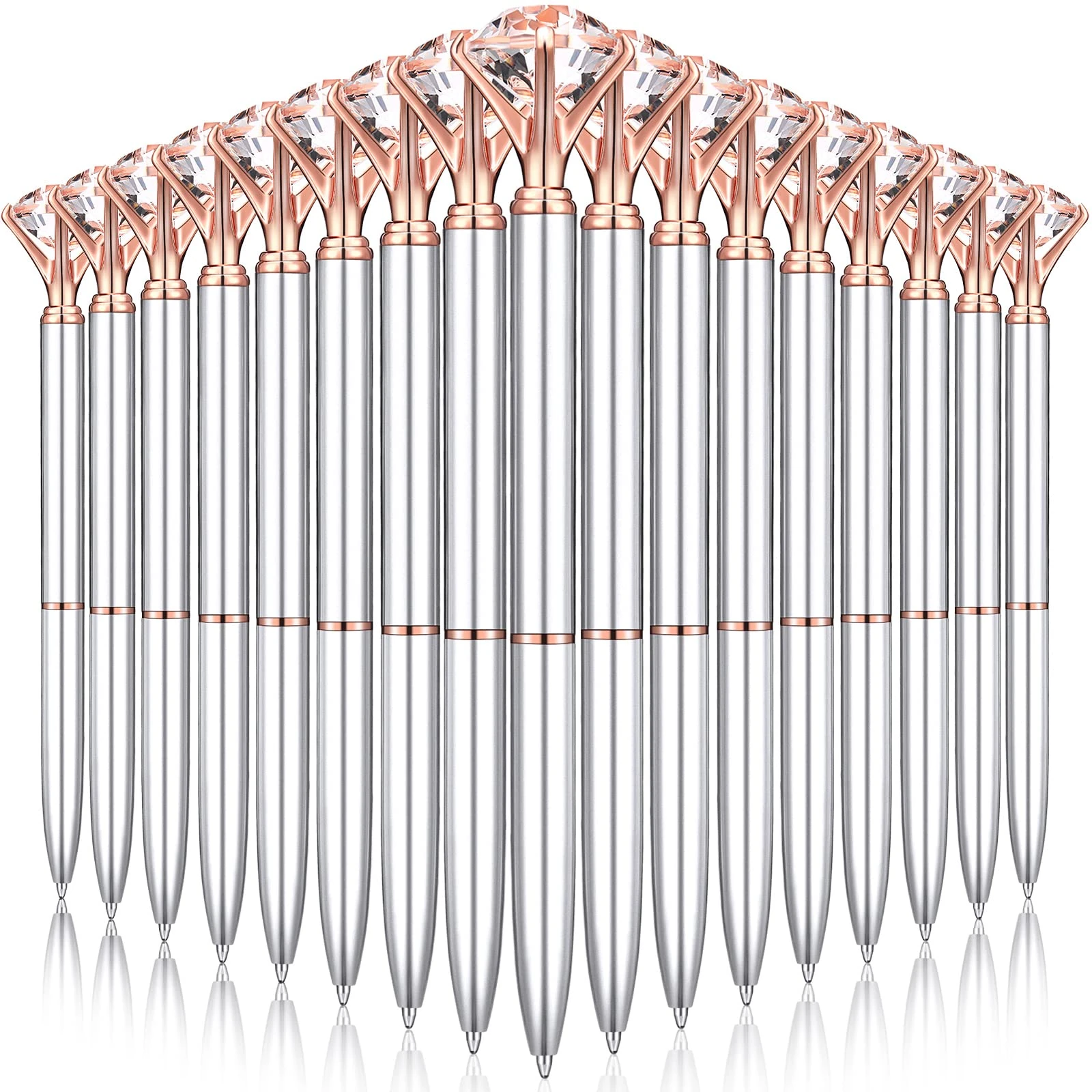 Yahenda 50 Pcs Diamond Pens Bridal Shower Ballpoint Pen bulk Black Ink Bling Crystal Metal Bling Gifts with Diamond on Top for Women Bridesmaid Wedding Office School(Silver)