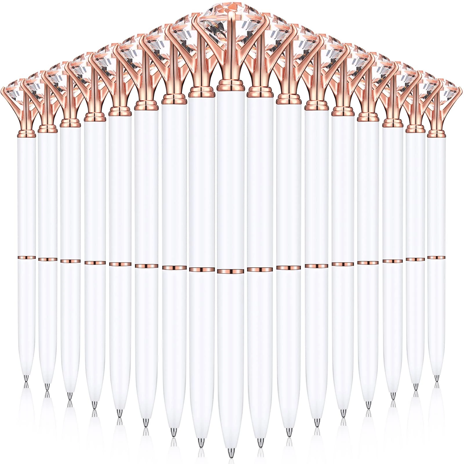 Yahenda 50 Pcs Diamond Pens Diamond Ballpoint Pen Black Ink Bling Pens Crystal Metal Bridal Shower Pens Bling Pen with Diamond on Top for Women Bridesmaid Wedding Office School (White)