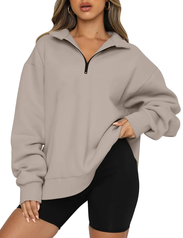Trendy Queen Womens Oversized Sweatshirts Hoodies Half Zip Pullover Fall Fashion Outfits 2023 Y2k Clothes, Coffeegrey, Large - Image 1