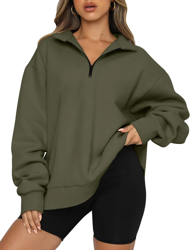 Trendy Queen Womens Oversized Sweatshirts Hoodies Half Zip Pullover Fall Fashion Outfits 2023 Y2k Clothes, Armygreen, S