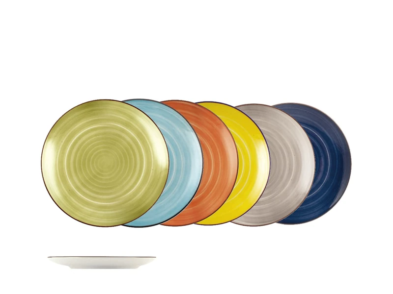 H&H Caribe Set of 12 Stoneware Fruit Plates, 20 cm, Assorted Colours, Coloured Board