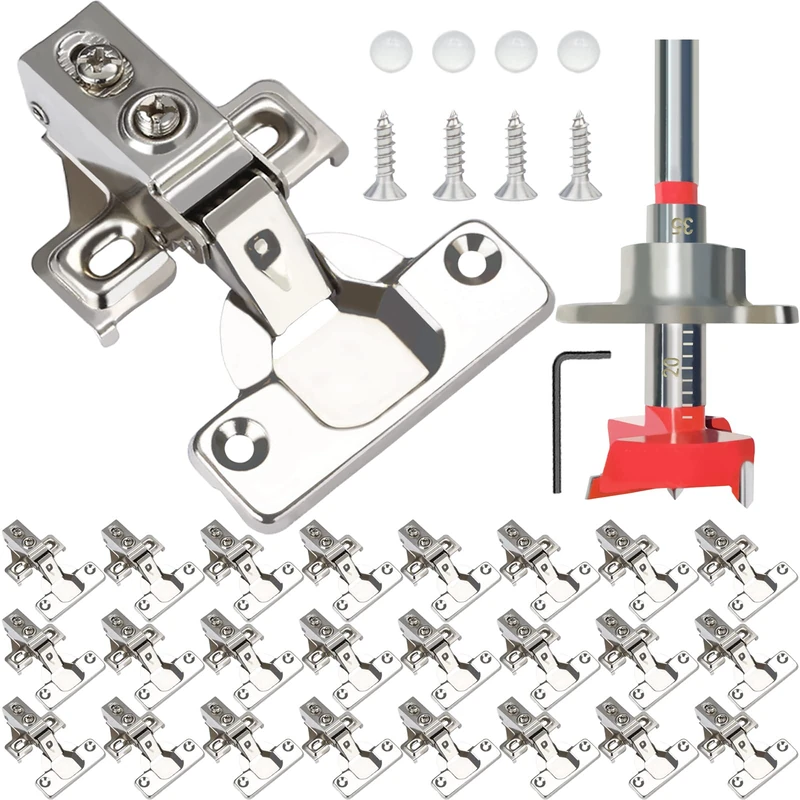 24 Pack 12 Pairs Short Arm Kitchen Cabinet Hinges,1/2" Overlay for Face Frame Cabinet, 105 Degree Open Angle Hinges