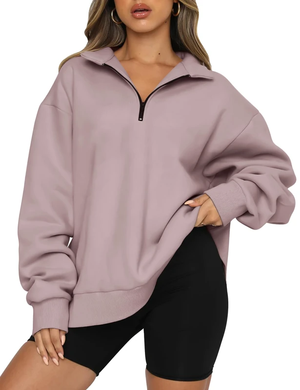 Trendy Queen Womens Oversized Sweatshirts Hoodies Half Zip Pullover Fall Fashion Outfits 2024 Y2k Clothes, Darkpink, S