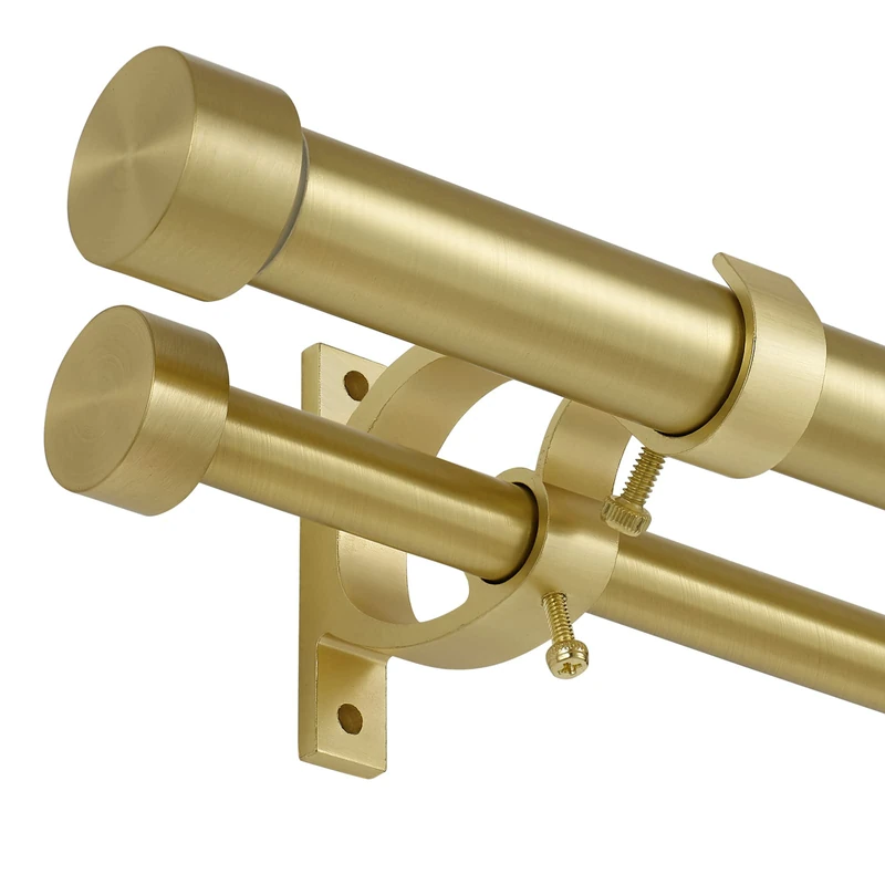 Lwiiom Brass Double Blackout Curtain Rods 36 to 72 Inches (3-6 Feet),1-Inches Front and 5/8 Inches Back Adjustable End Cap Double Window Drapery Rod for Drapes and Curtains