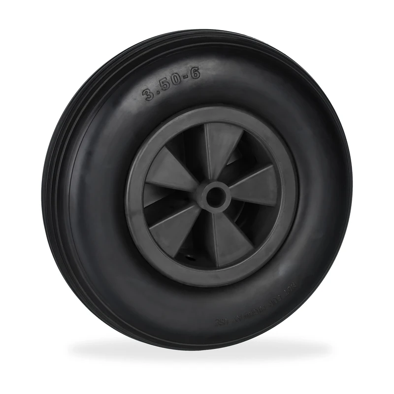 Relaxdays Wheelbarrow Wheel 3.50-6, Rubber Tyre with Plastic Rim, Puncture-Proof, up to 100 kg, Replacement, Black