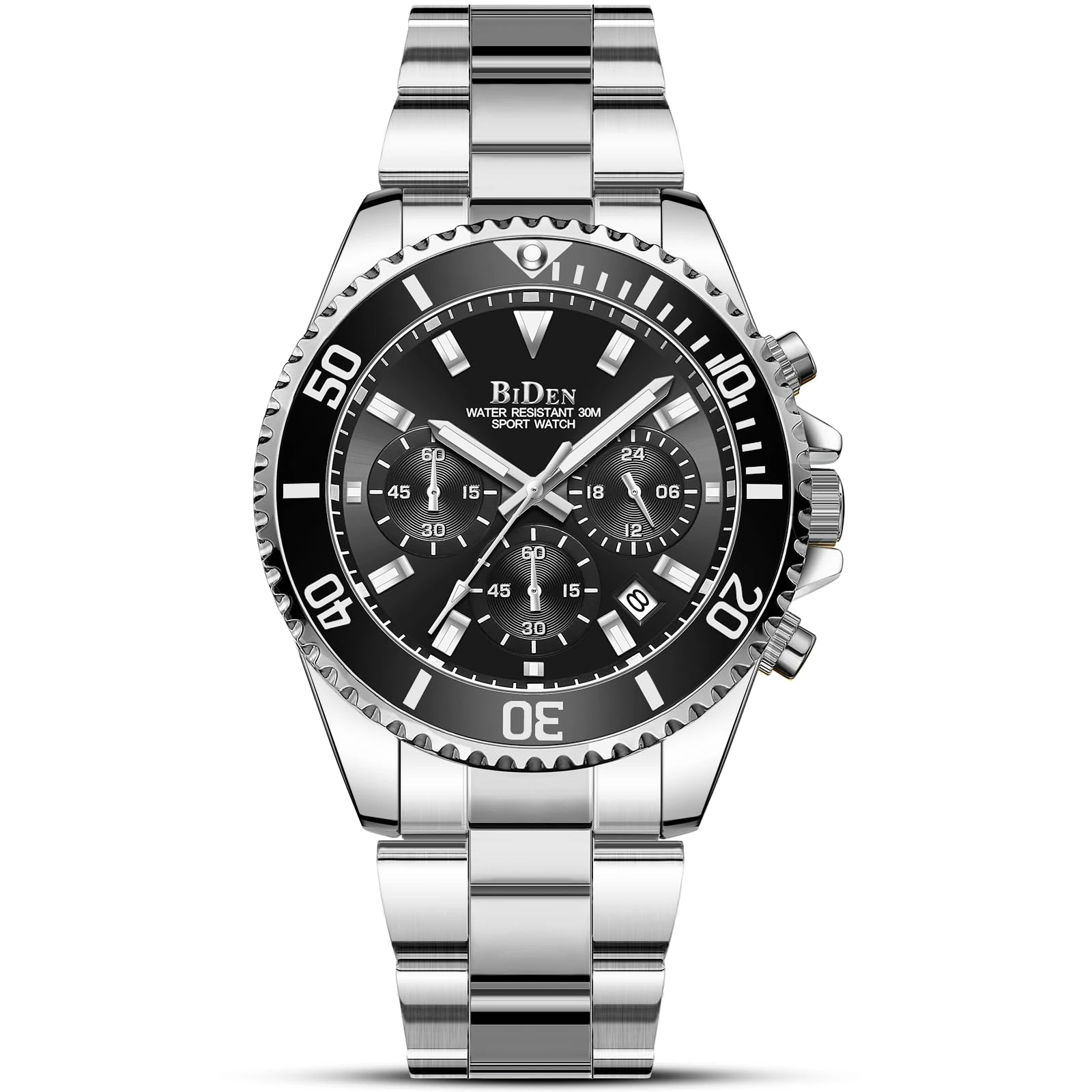 HANPOSH Mens Watches Chronograph Stainless Steel Analog Quartz Watch Waterproof Men's Wrist Watches Business Casual Fashion Watch for Men