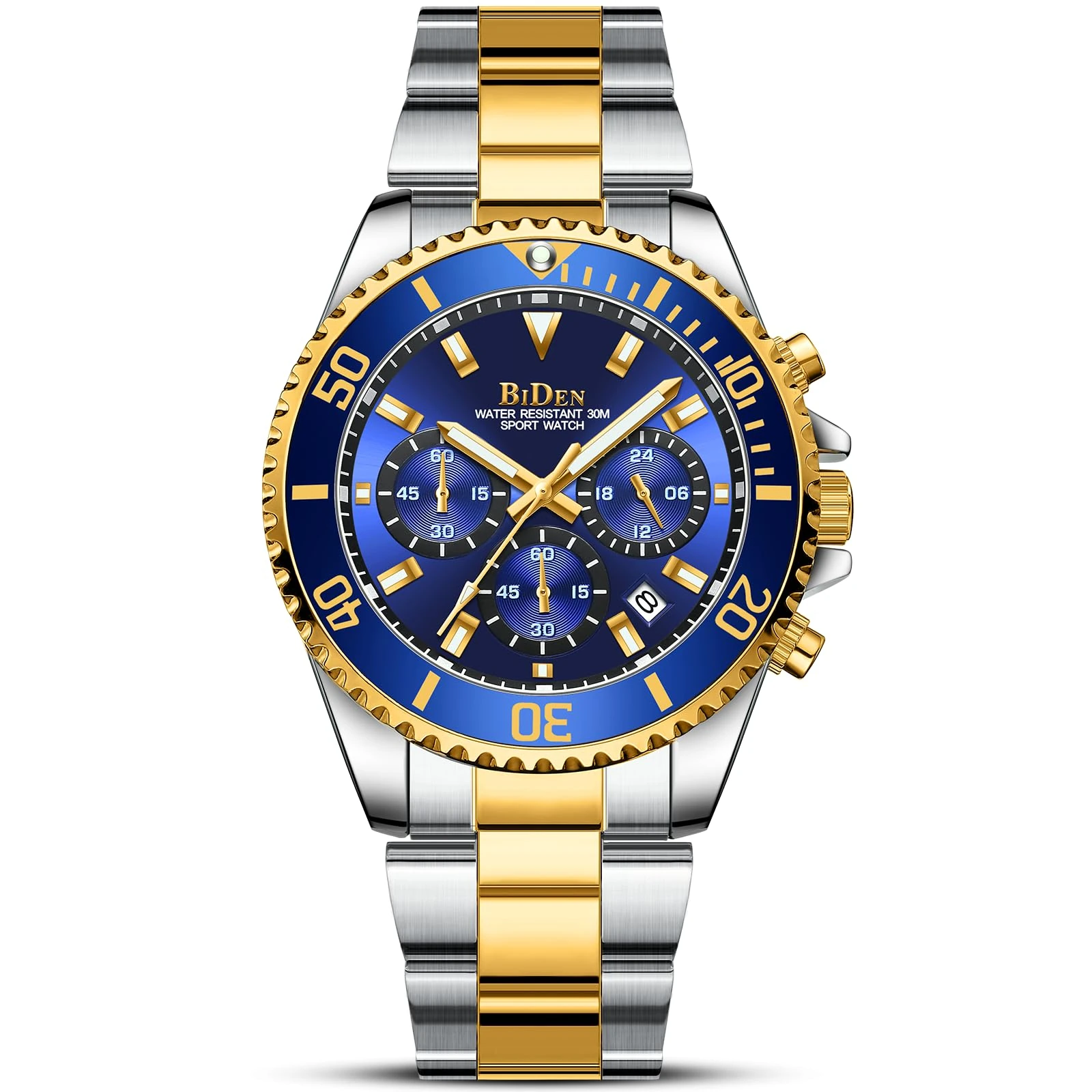 Mens Watches Chronograph Stainless Steel Analog Quartz Watch Waterproof Men's Wrist Watches Business Casual Fashion Watch for Men