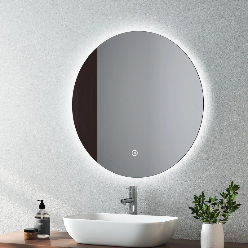 EMKE Round Bathroom LED Mirror - Dimmable Bathroom Mirror with LED Light, 600 mm Vanity Mirror with Touch Control, Memory Function, Automatic Power-Off, Smart Light Up Mirror