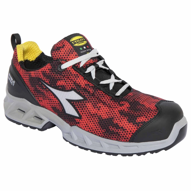 Diadora Shark Stable Impact Low S1p SRC ESD, Unisex Adult Trainers, Black Red, 8.5 UK