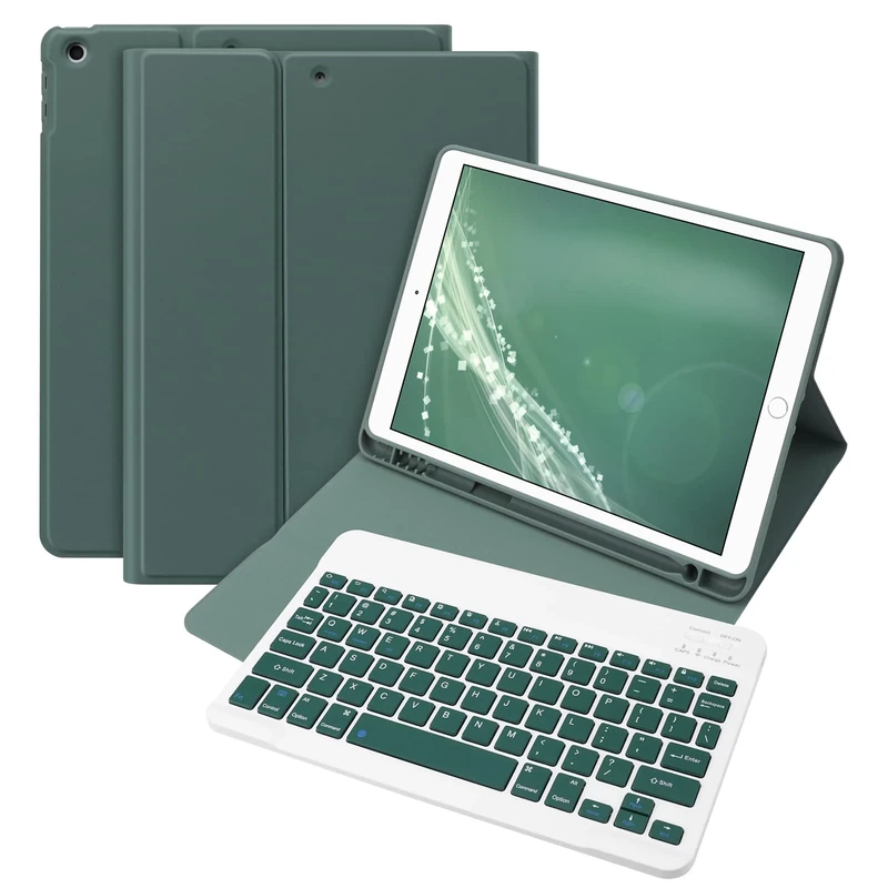 Bettdow for iPad 9th Generation 2021 Keyboard Case, Detachable Wireless Keyboard, Case with Pencil Holder for iPad 9th Gen 2021/8th Gen 2020/7th Gen 2019 10.2 Inch (Darkgreen)