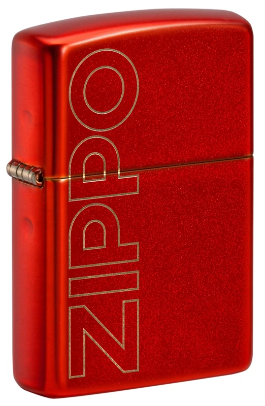 Zippo Windproof Lighter, Vertical Logo Design – Metallic Red, Laser Engraving – Refillable, Reusable, Windproof Design – Comes in Gift Box – Made in USA