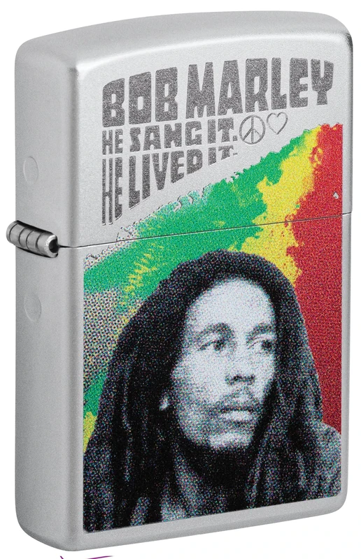 Zippo Windproof Lighter, Bob Marley Design – Satin Chrome, Lustre Colour Image – Refillable, Reusable, Windproof Design – Comes in Gift Box – Made in USA