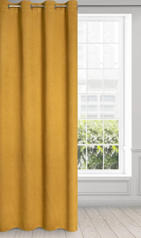 Eurofirany Amaro Heavy Blackout Curtain with Eyelets 340 g/m² Opaque Thermal Insulation Cold Protection Blackout Curtain Dark Structure Living Room Bedroom 135 x 250 cm Honey