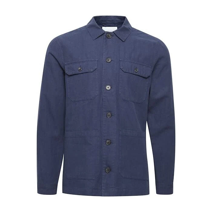 Casual Friday CFJacobs 0080 Men's Linen Shacket Jacket, 194013/Dark Navy, S, 194013/Dark Navy, S