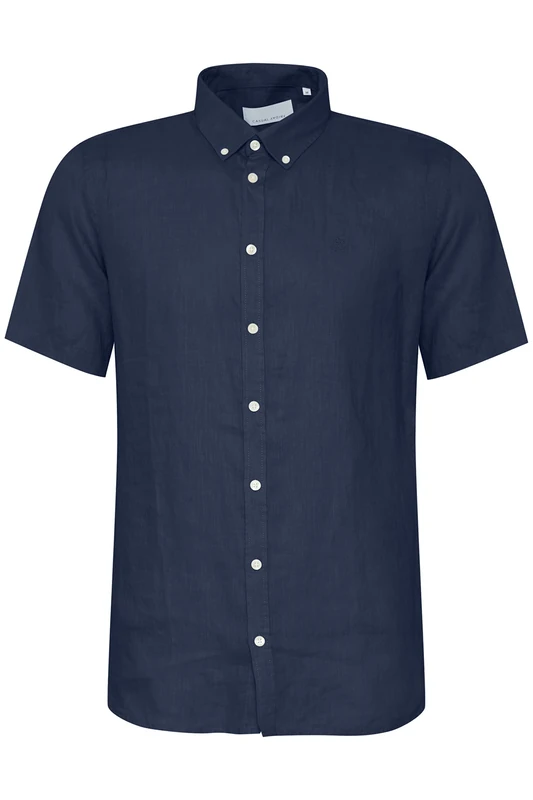 CASUAL FRIDAY CFAnton Men's Linen Shirt Short Sleeve Shirt 100% Linen Button-Down Collar Plain Colours Regular Fit, Navy Blazer (193923), M