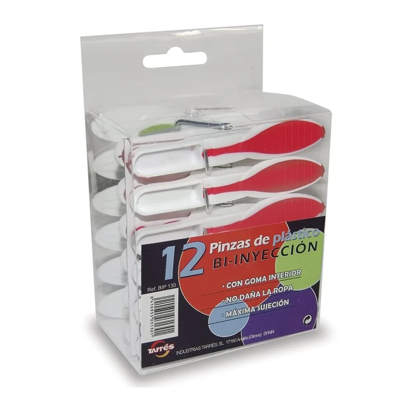 Blister Pack of 12 Bi-Injection Plastic Clothes Tweezers - Image 1