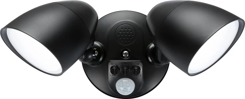 Knightsbridge 110-230V IP65 Twin Head Black 20W Security Floodlight with PIR, Sensor, CCT and Manual Override, SL20CCTB