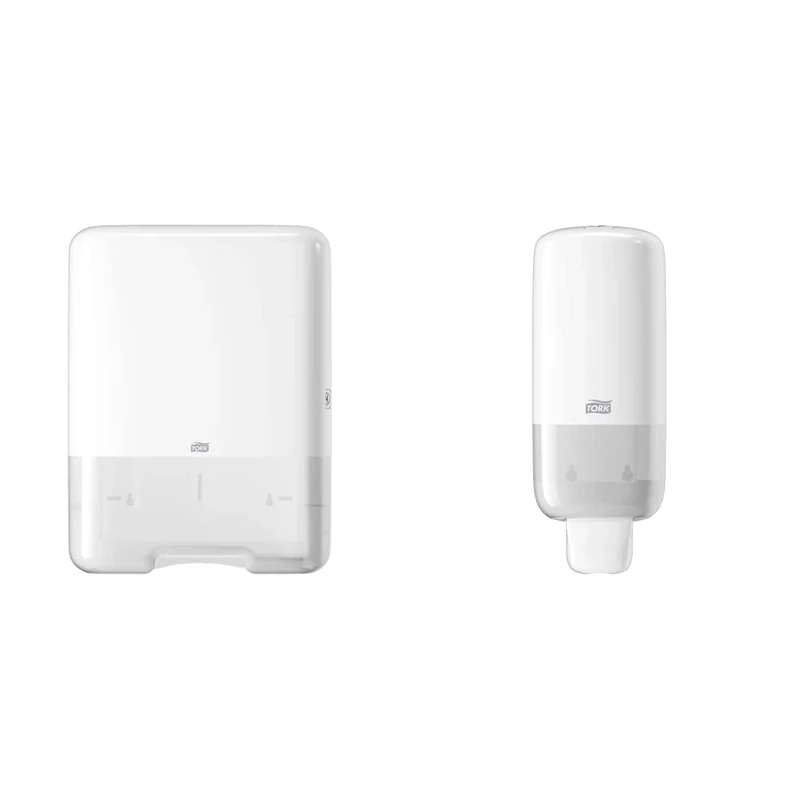 Tork Singlefold/C-Fold Hand Towel Dispenser 553000 - H3 Paper Towel Dispenser - Slim, One-at-a-Time Dispensing, White & Foam Soap Dispenser for Foam Soap and Foam Hand Sanitiser - 561500, White