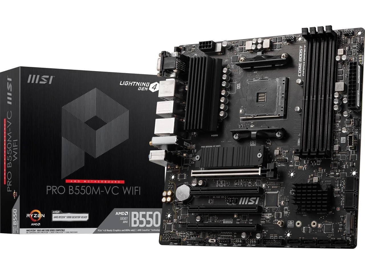 MSI PRO B550M-VC WiFi ProSeries Motherboard (AMD AM4, DDR4, PCIe 4.0, SATA 6Gb/s, M.2, USB 3.2 Gen 2, HDMI/DP, Wi-Fi, mATX)